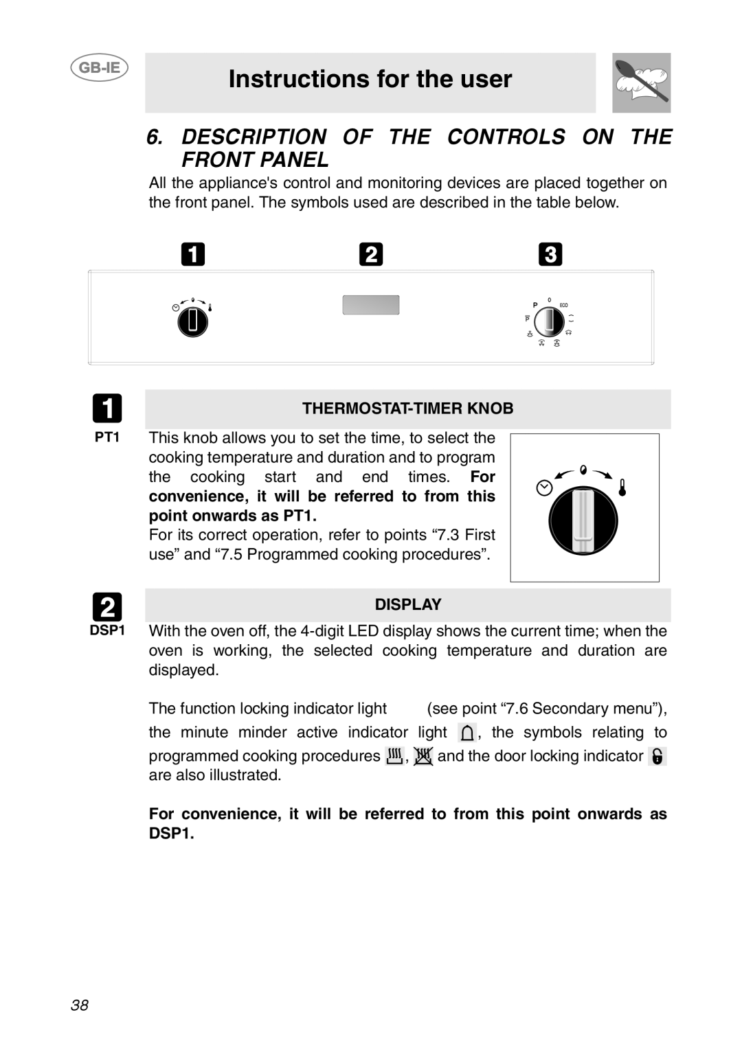 Smeg FP131B1 manual Description of the Controls on the Front Panel, THERMOSTAT-TIMER Knob 