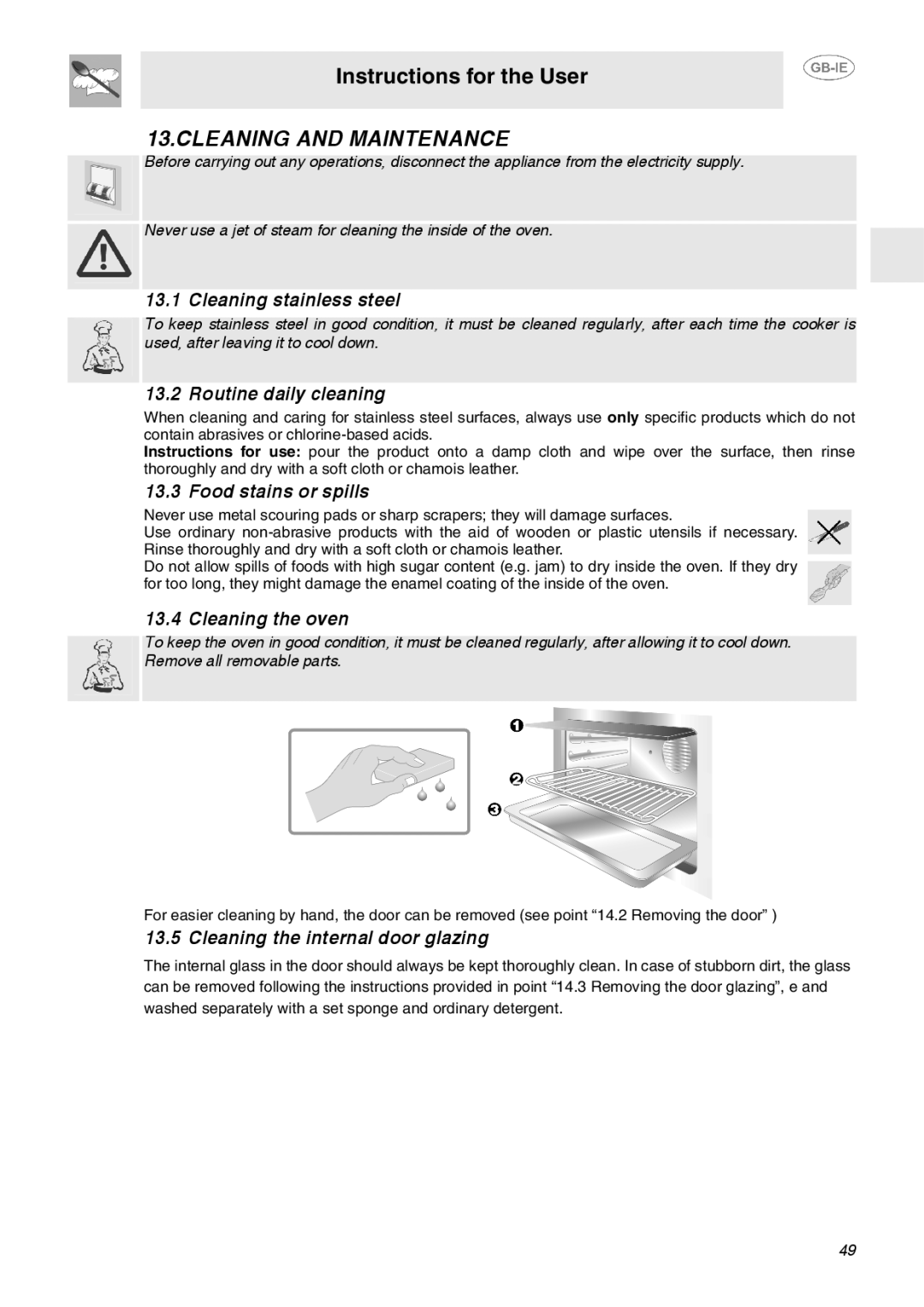 Smeg FP133X, FP132X manual Cleaning and Maintenance 