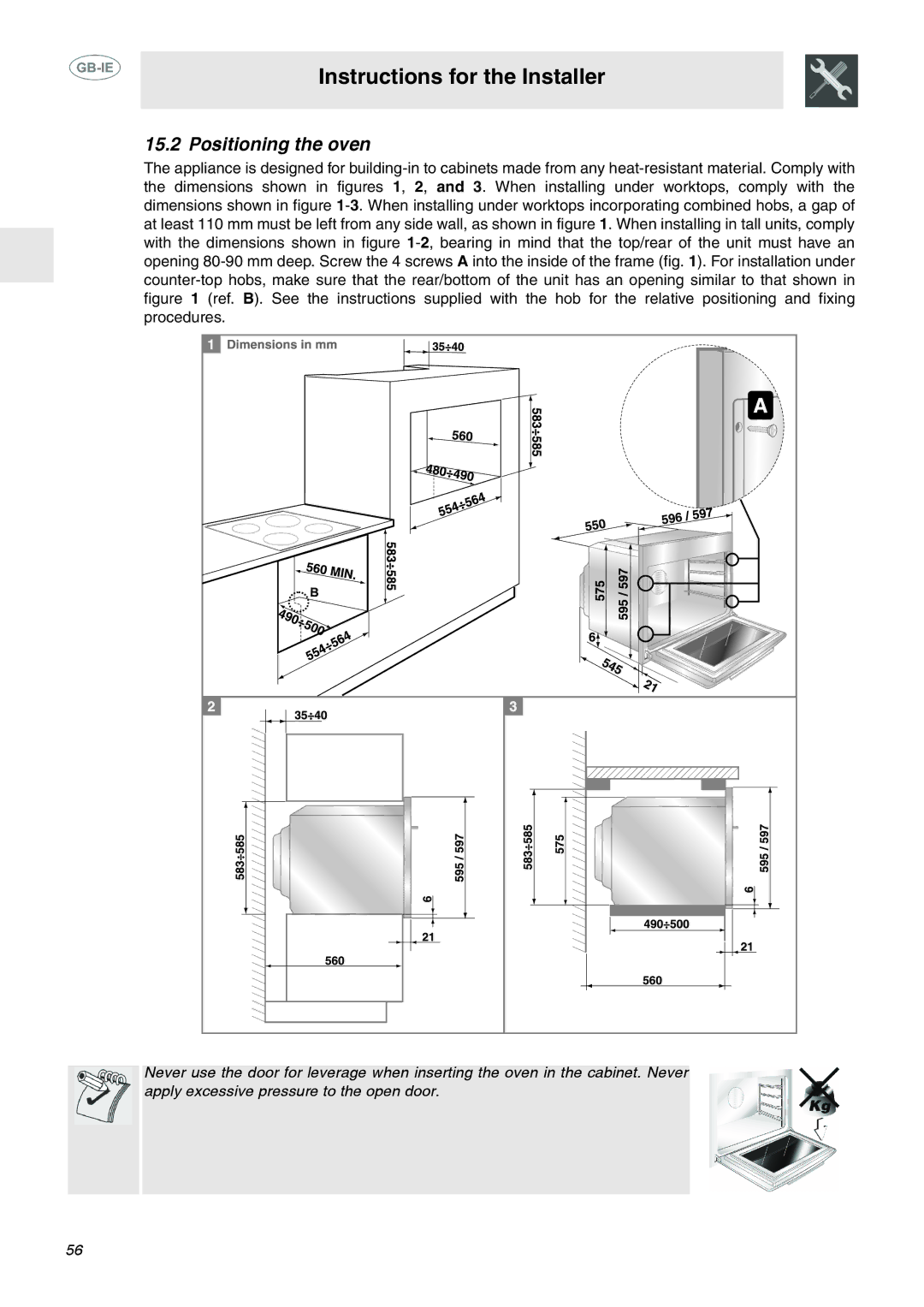 Smeg FP132X, FP133X manual Positioning the oven 