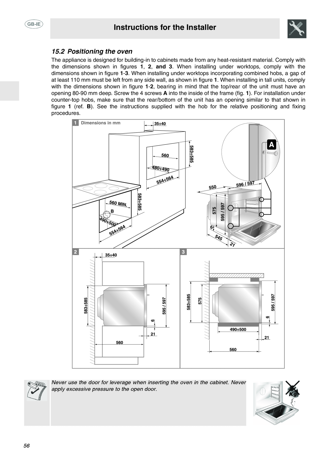 Smeg FP132X, FP133X manual Positioning the oven, Instructions for the Installer 
