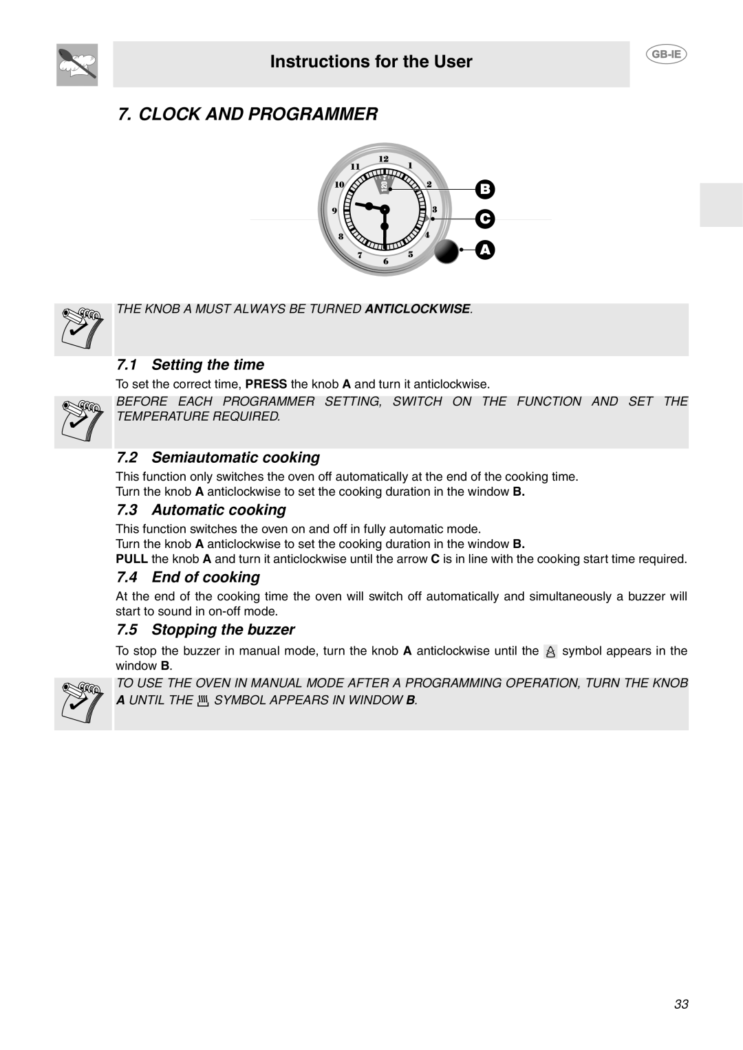 Smeg FP850APZ manual Clock and Programmer 