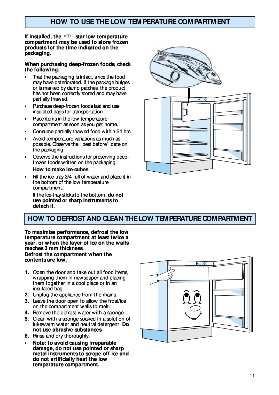 Smeg FR132A manual How To Defrost And Clean The Low Temperature Compartment 