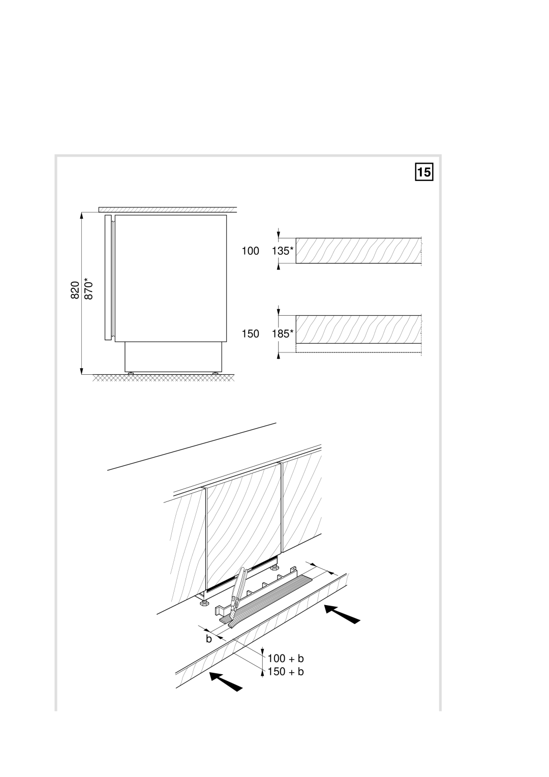 Smeg FR132A1 manual 820 870 100 ⎟ 150 ⎟ 100 + b 150 + b 