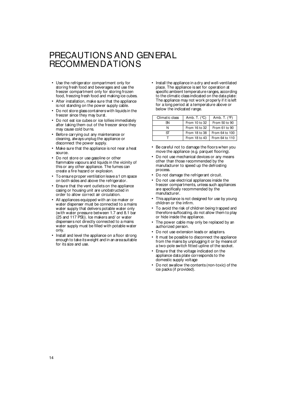 Smeg FR132A1 manual Precautions and General Recommendations 