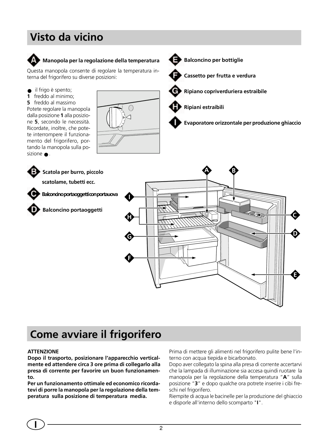 Smeg FR138SE/1 manual Visto da vicino, Come avviare il frigorifero 