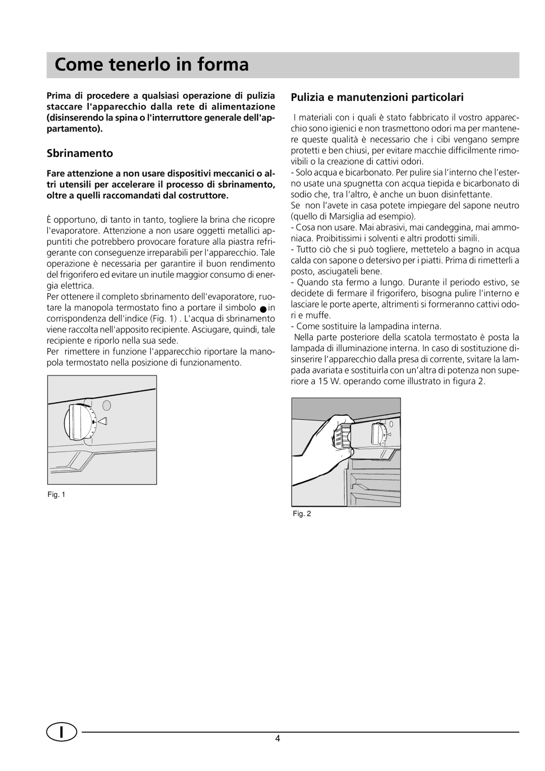 Smeg FR138SE/1 manual Come tenerlo in forma, Sbrinamento, Pulizia e manutenzioni particolari 