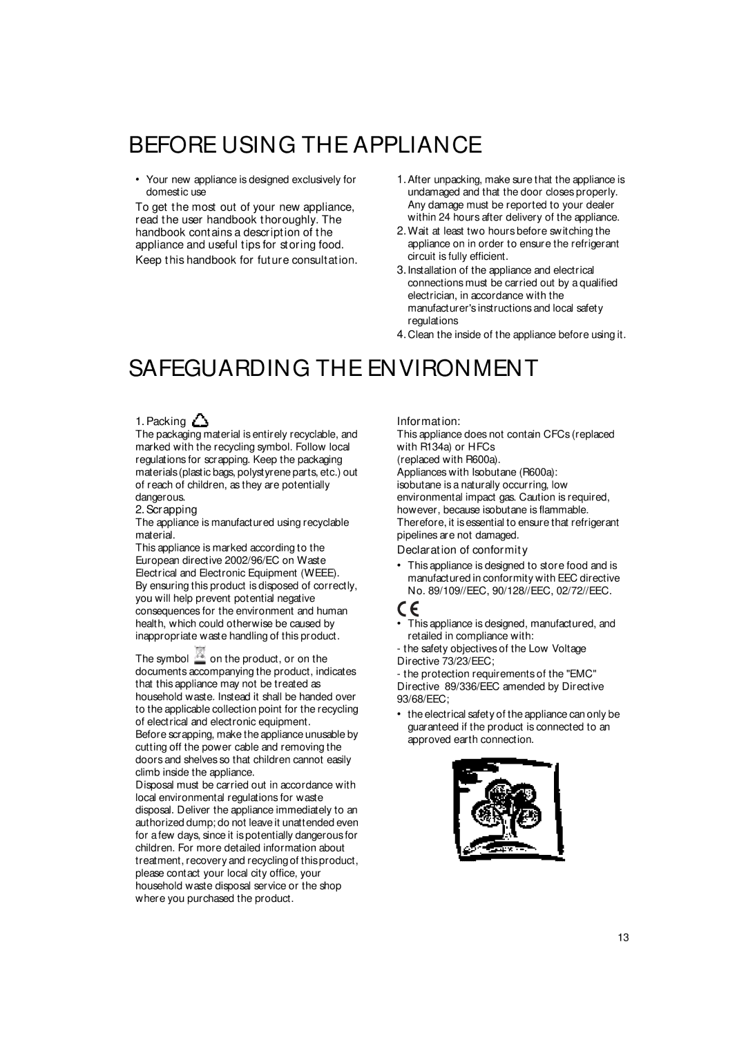 Smeg FR148A1 manual Before Using the Appliance 