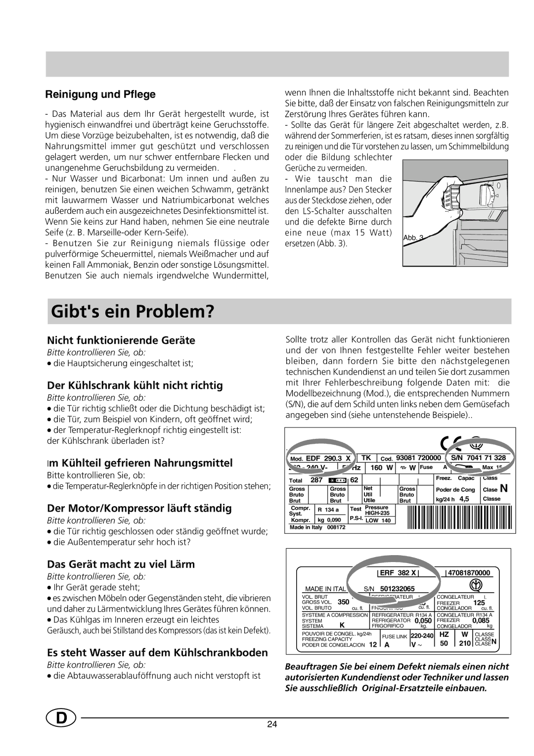 Smeg FR150A manual Gibts ein Problem? 