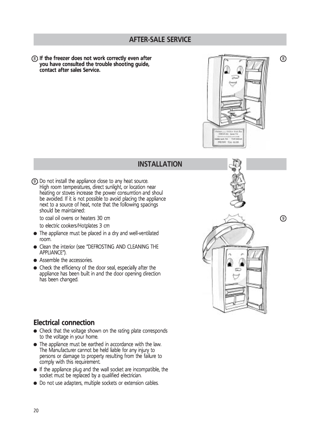 Smeg FR205A manual Electrical connection, If the freezer does not work correctly even after, contact after sales Service 
