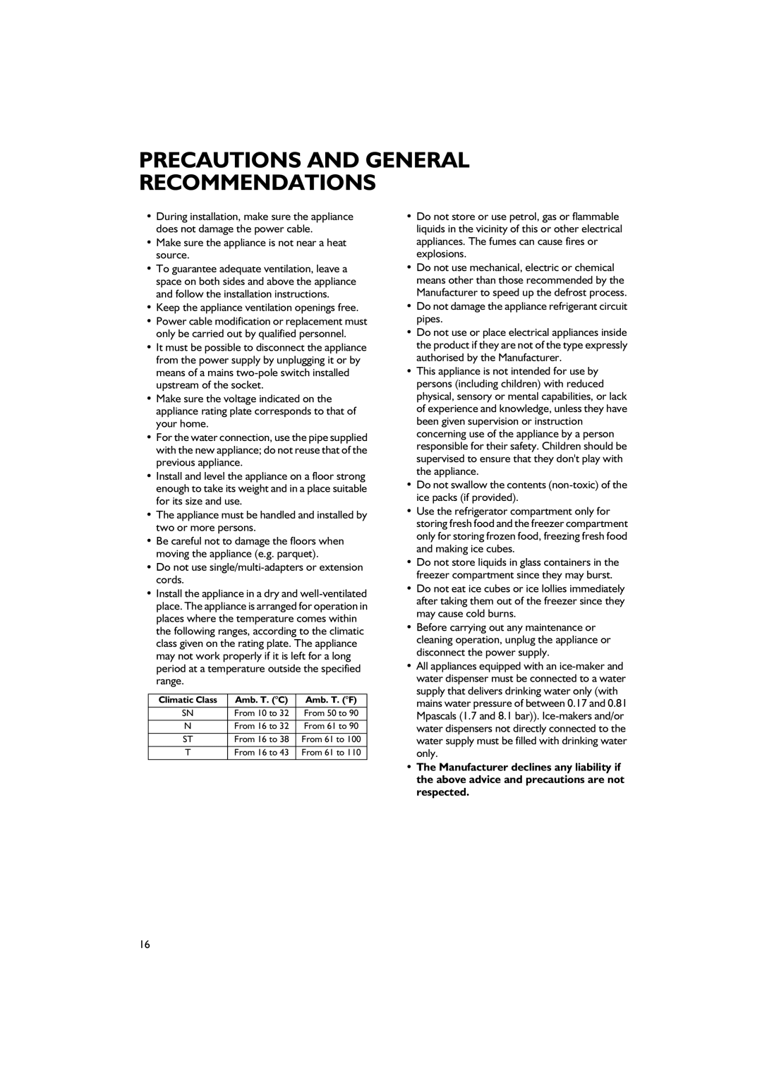 Smeg FR205A7 manual Precautions And General Recommendations 