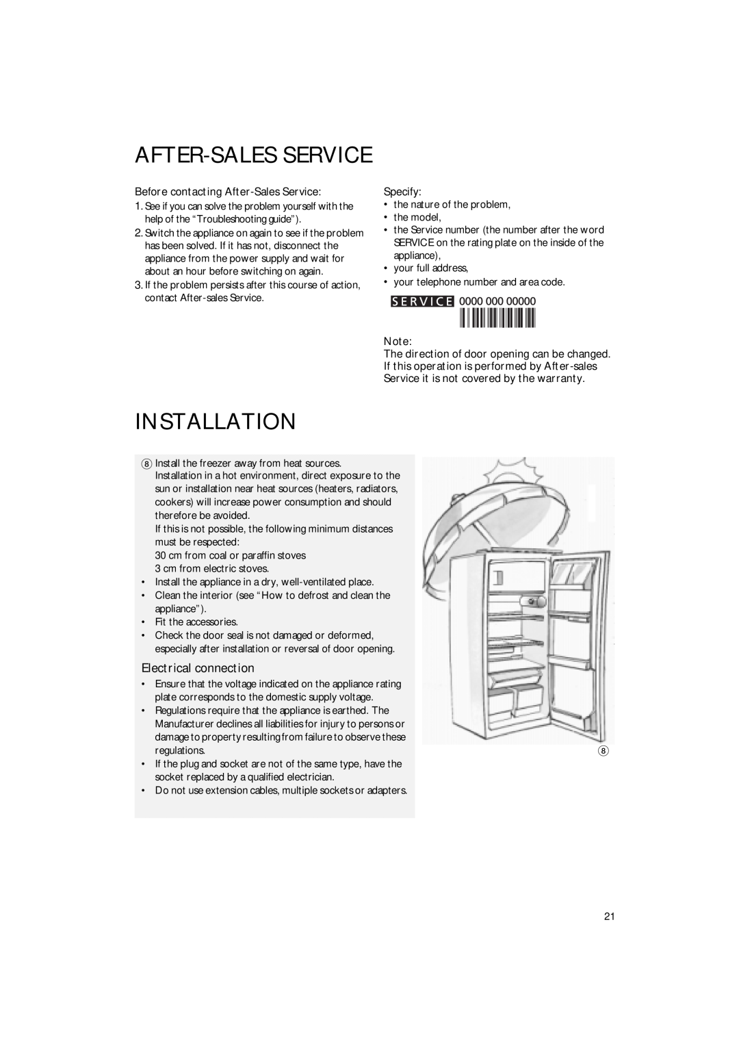 Smeg FR220A1 manual After-Salesservice, Installation, Electrical connection 