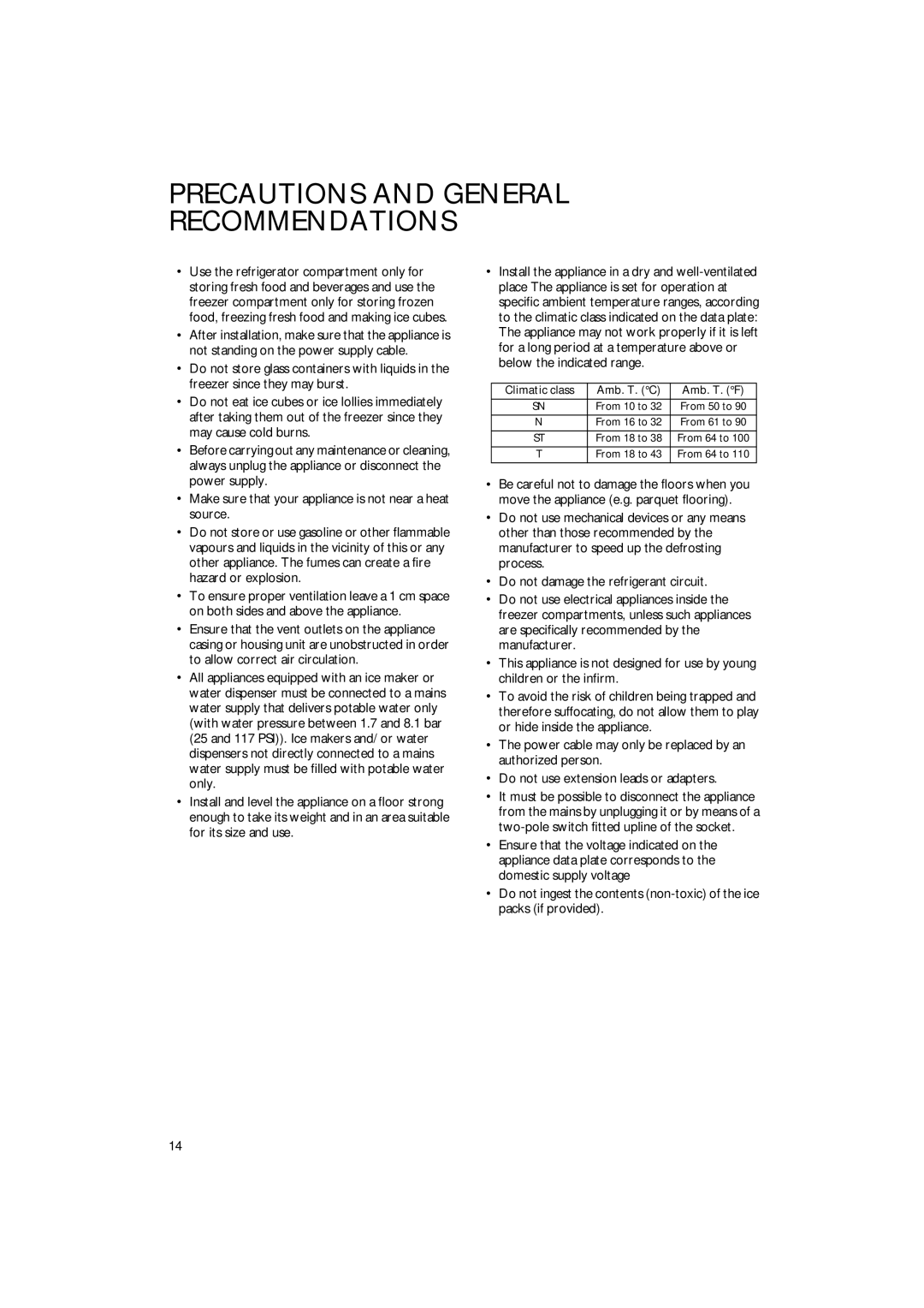 Smeg FR235A manual Precautions and General Recommendations 