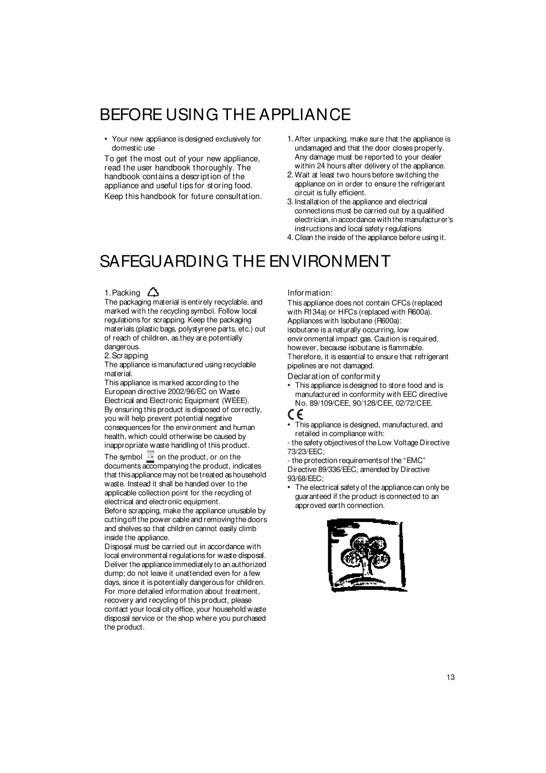 Smeg FR238APL manual Before Using the Appliance, Safeguarding the Environment 