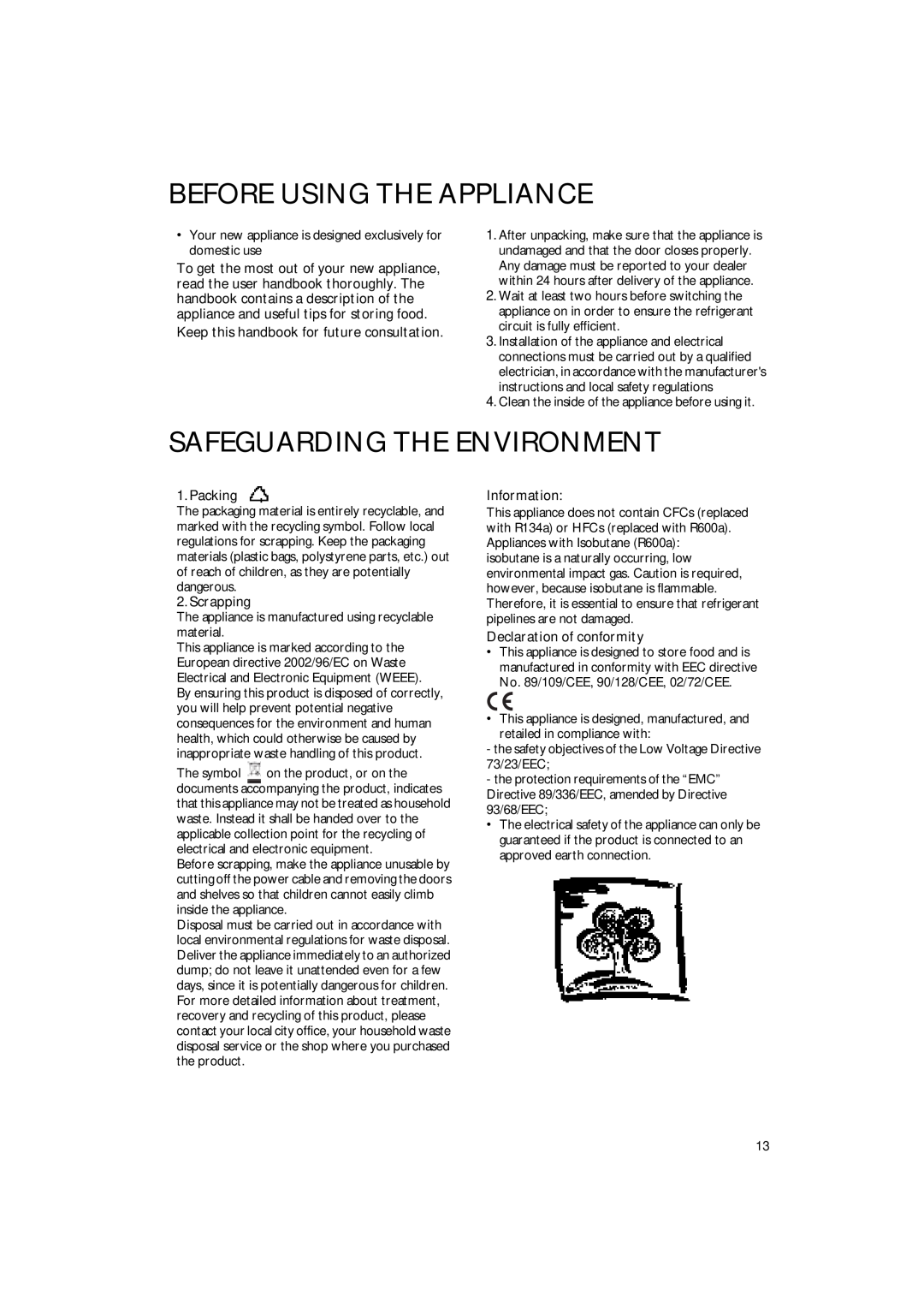 Smeg FR238APL manual Before Using The Appliance, Safeguarding The Environment, Keep this handbook for future consultation 