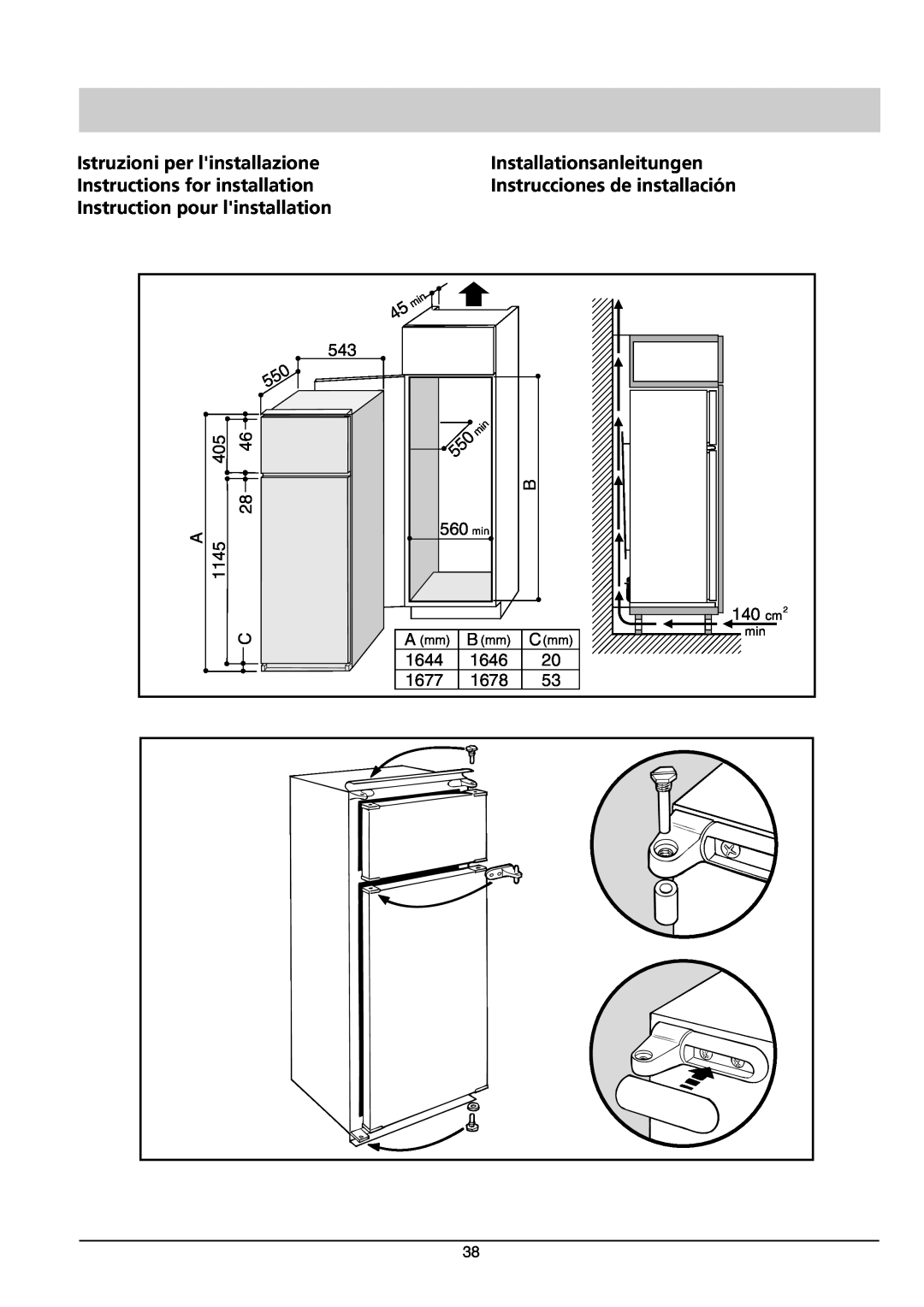 Smeg FR298SE/1 manual Istruzioni per linstallazione, Installationsanleitungen, Instructions for installation 
