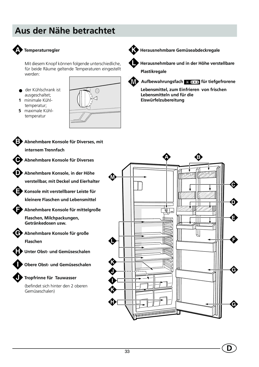 Smeg FR300SE manual Aus der Nähe betrachtet, Temperaturregler 