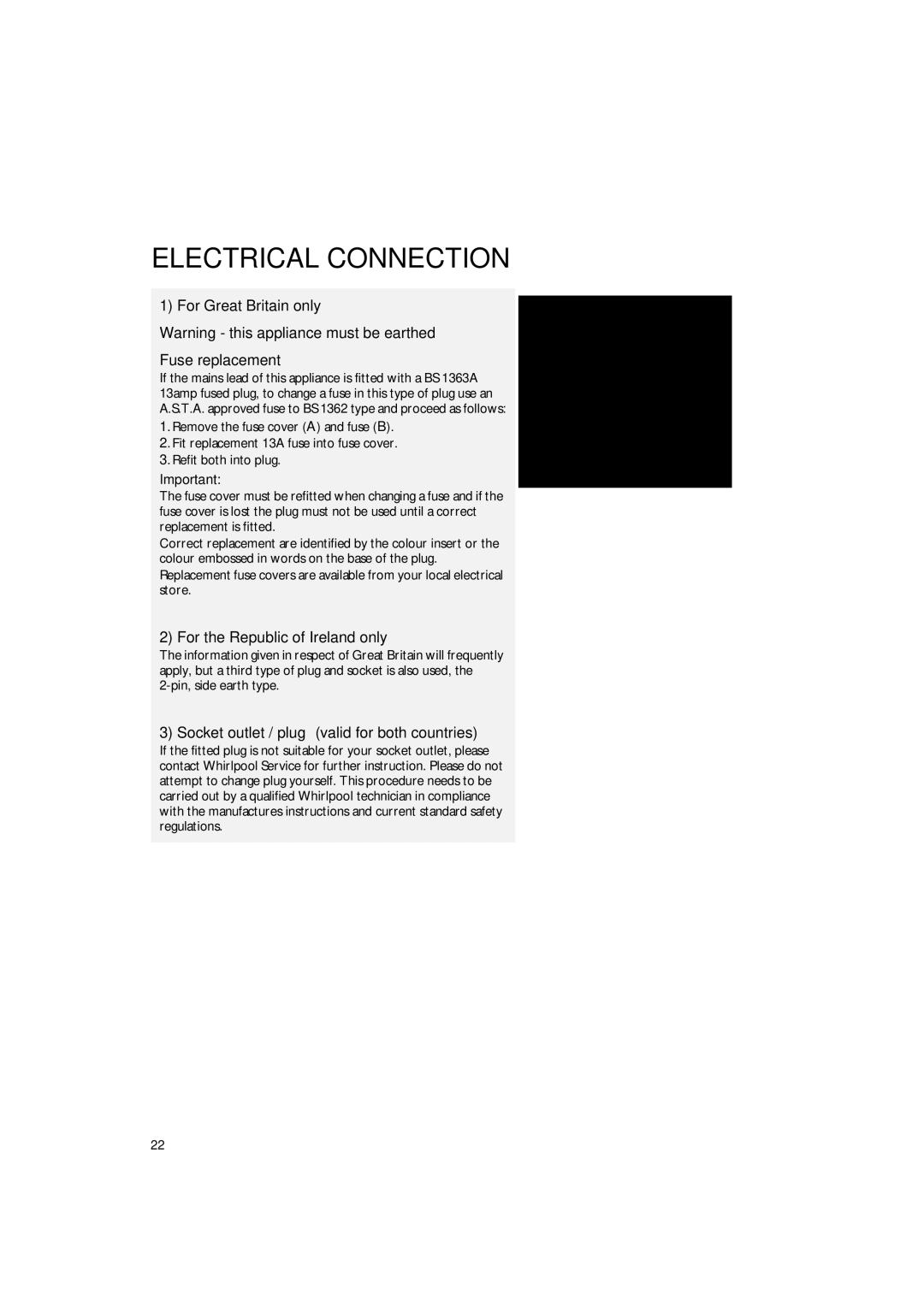 Smeg FR310APL manual For Great Britain only Fuse replacement, For the Republic of Ireland only 