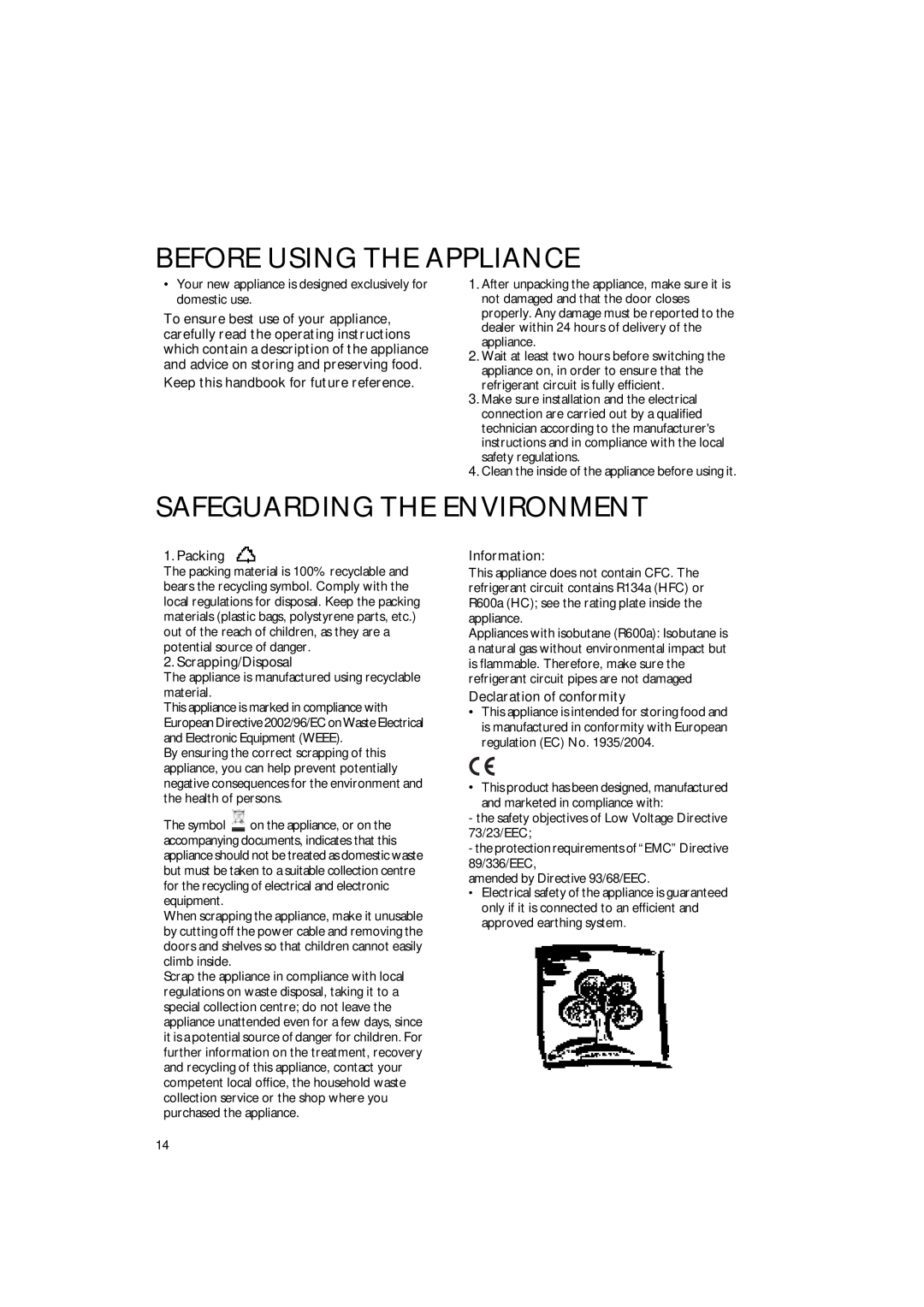 Smeg FR310APL Before Using The Appliance, Safeguarding The Environment, Keep this handbook for future reference, Packing 