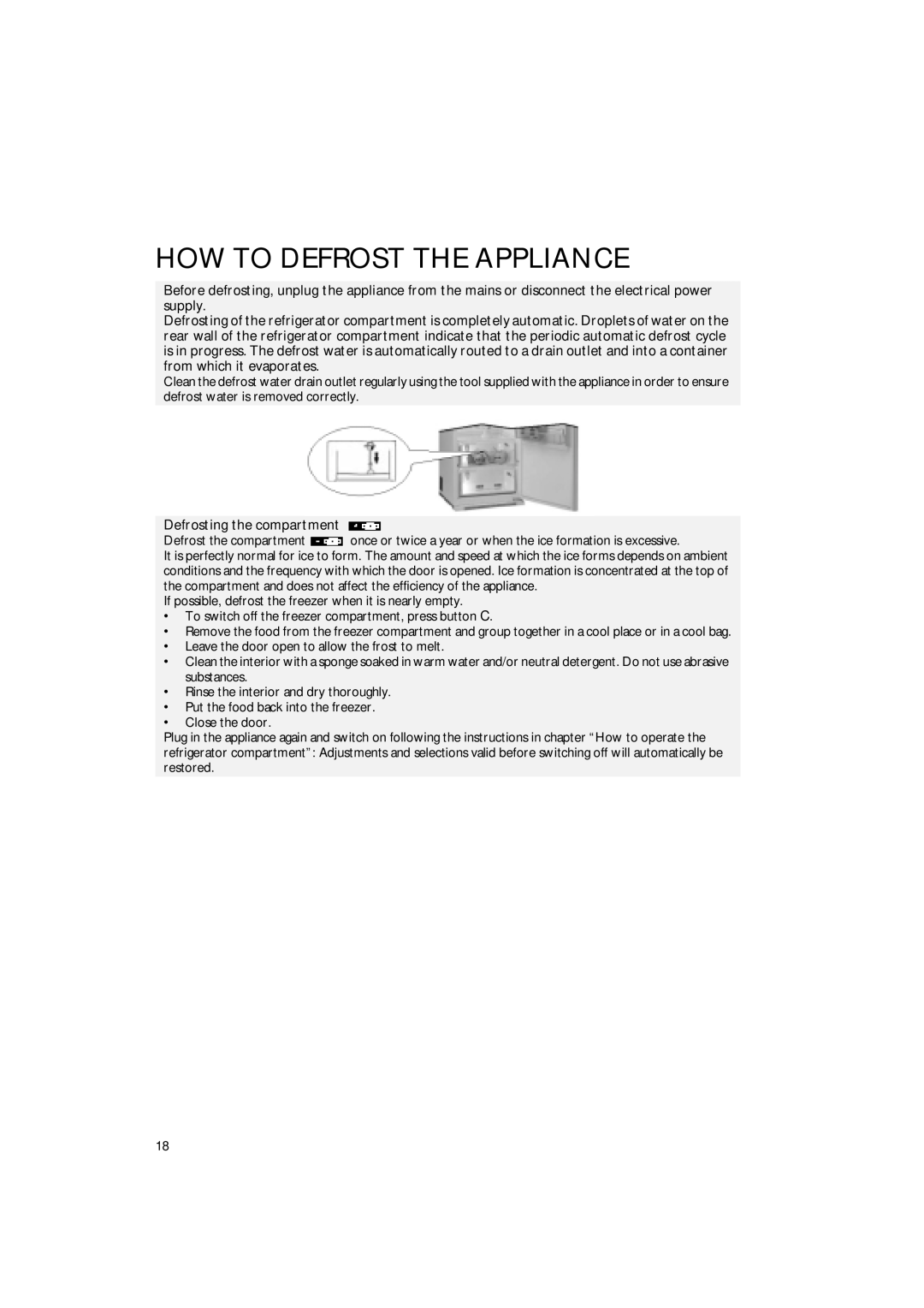 Smeg FR310APL manual How To Defrost The Appliance, Defrosting the compartment 