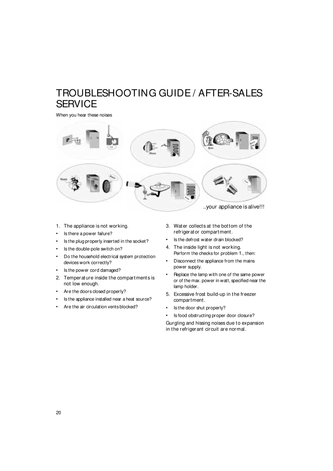 Smeg FR310APL manual Troubleshooting Guide / After-Sales Service, your appliance is alive, The appliance is not working 