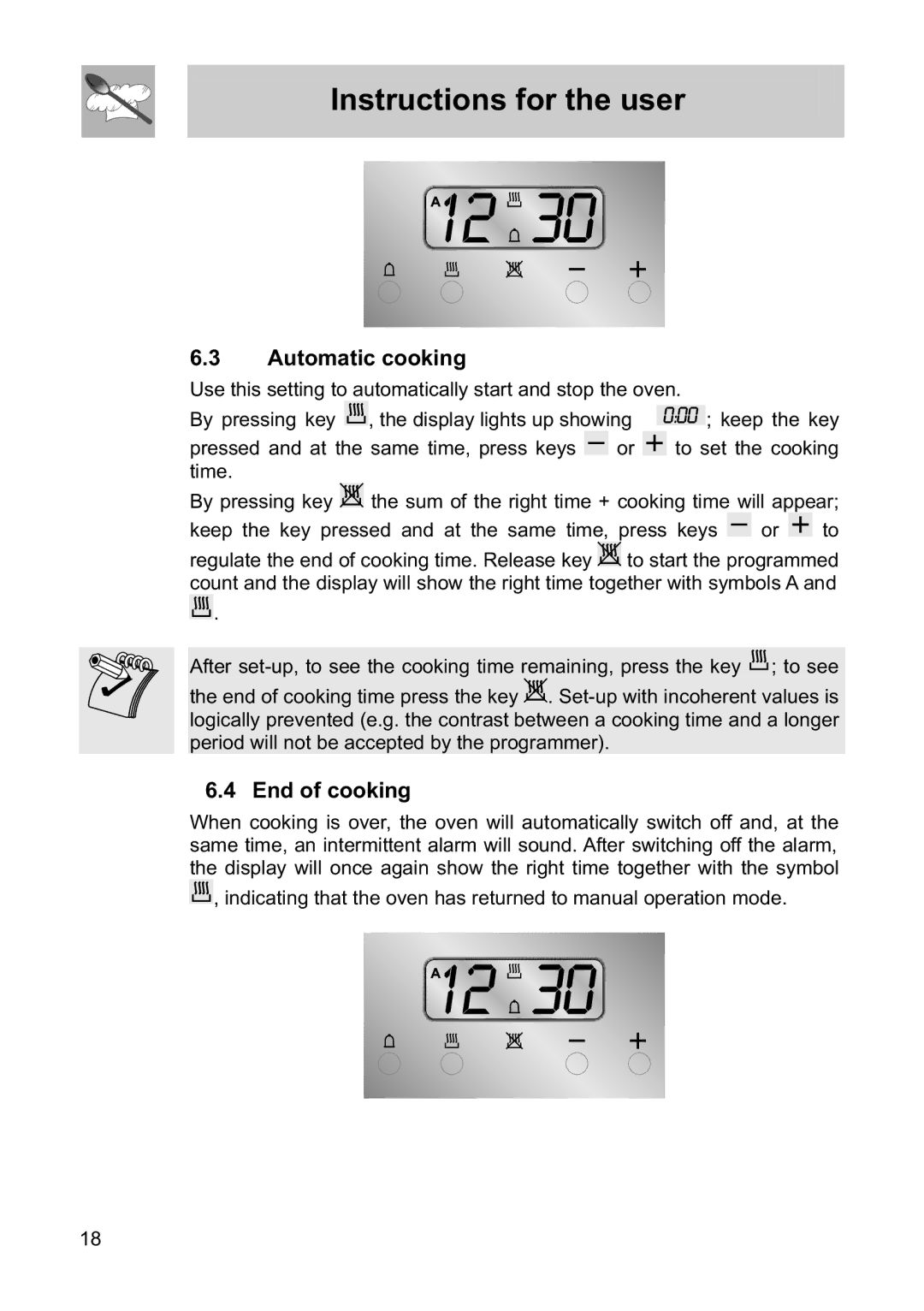 Smeg FS61MFXLP, FS60WHNG, FS60XNG manual Automatic cooking, End of cooking 