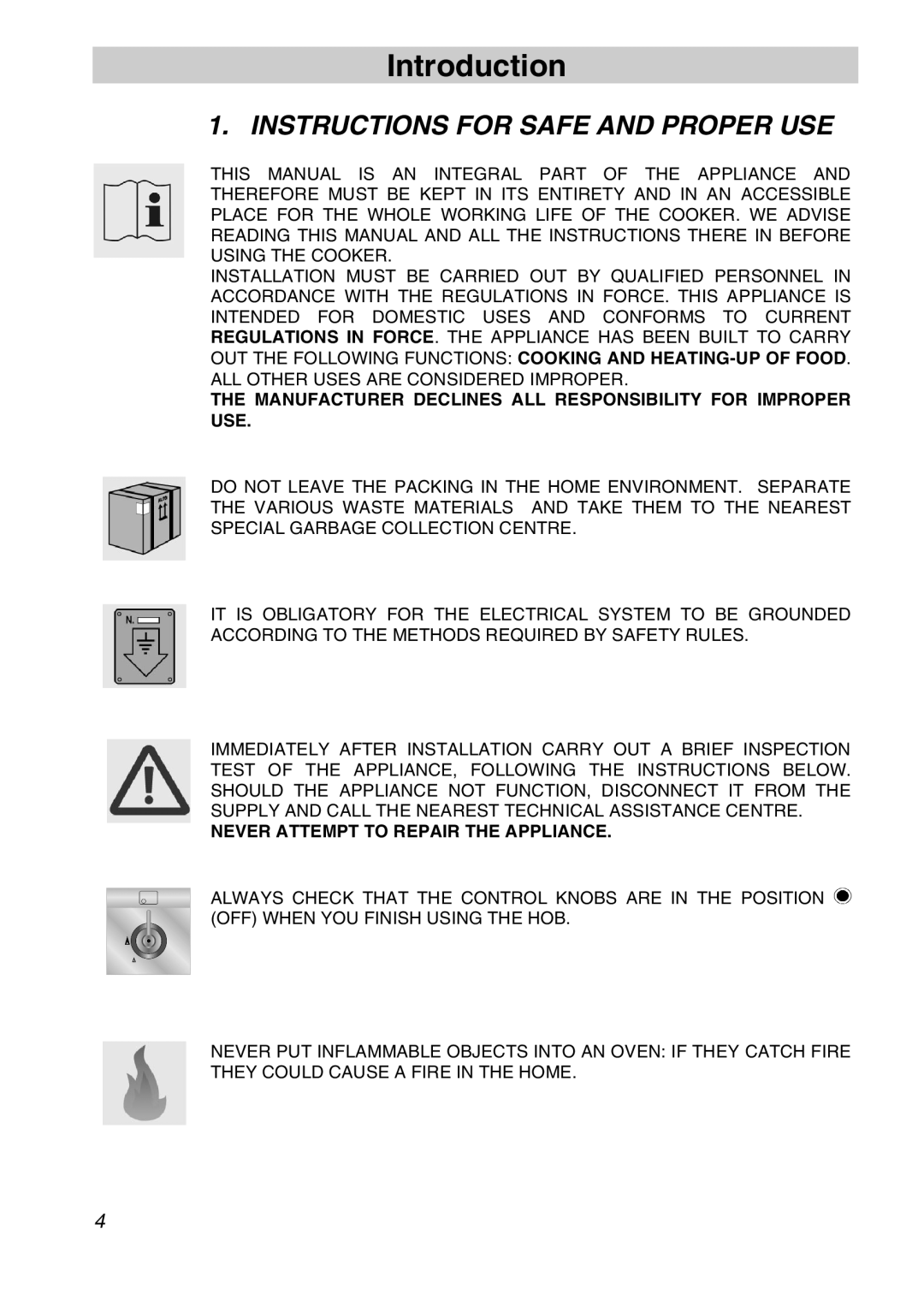 Smeg FS61XPZ5 manual Introduction, Instructions for Safe and Proper USE 