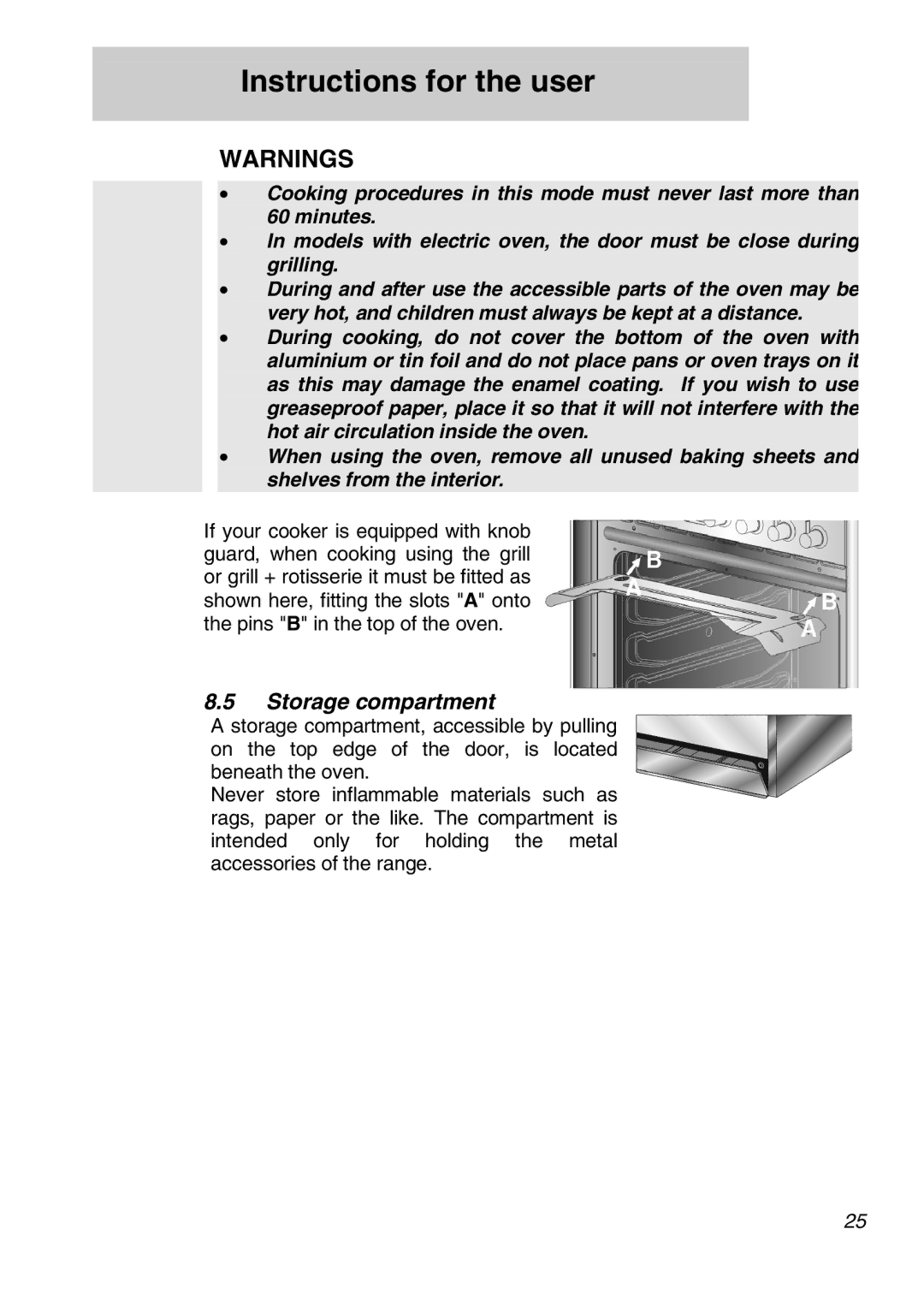 Smeg FS61XPZ5 manual Storage compartment 