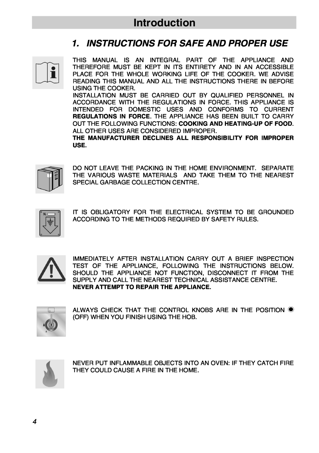 Smeg FS61XPZ5 manual Introduction, Instructions For Safe And Proper Use, Never Attempt To Repair The Appliance 