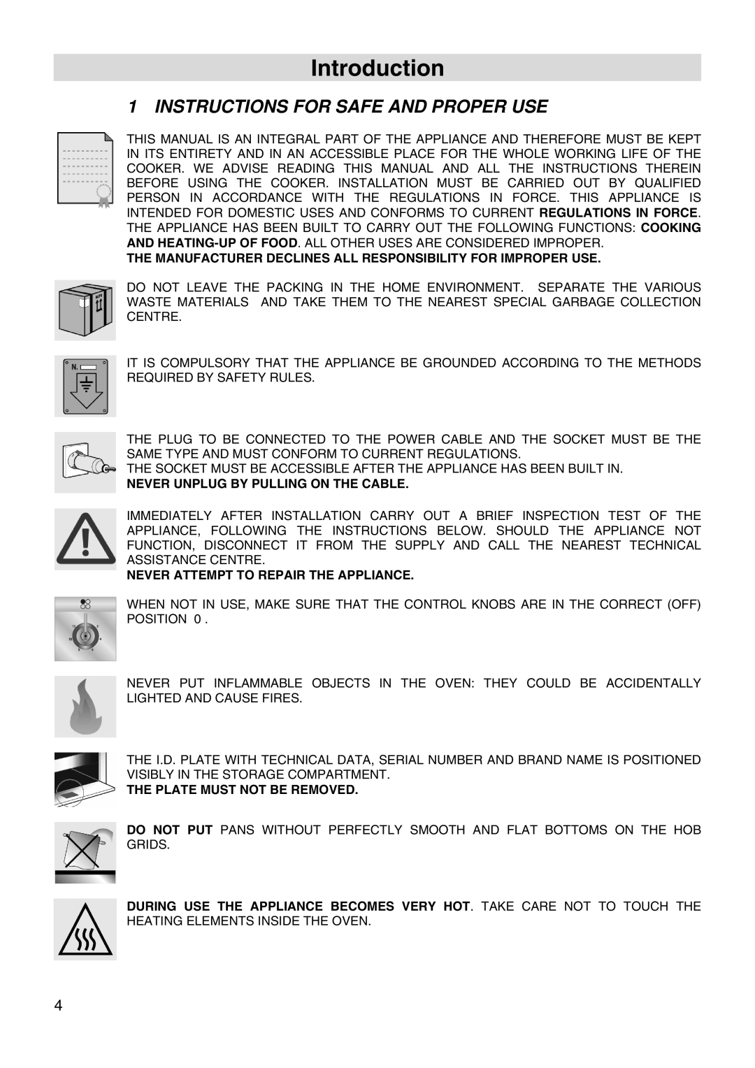 Smeg FS66MFX manual Introduction, Instructions for Safe and Proper USE 