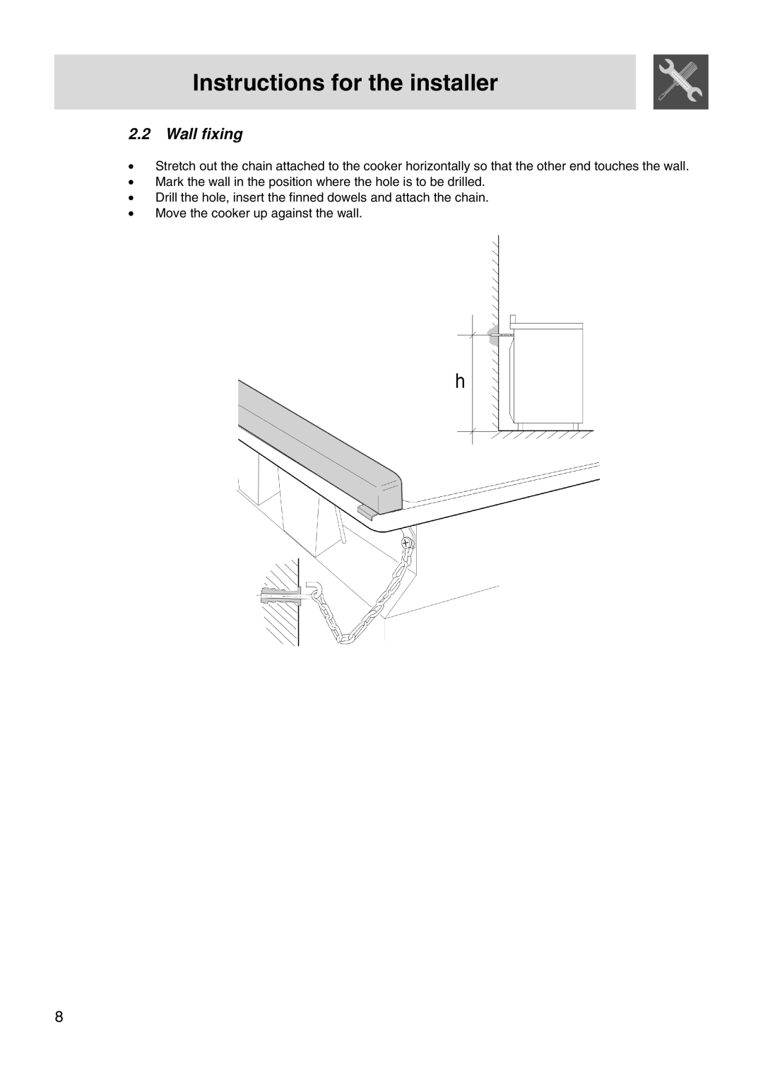 Smeg FS66MFX manual Wall fixing 