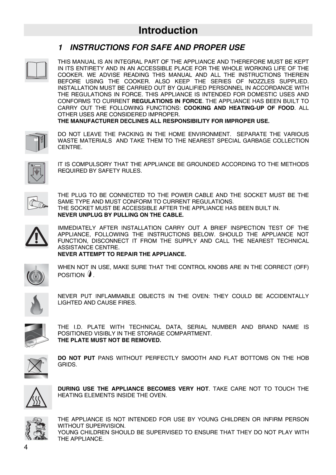 Smeg FS67MFX manual Introduction, Instructions for Safe and Proper USE 