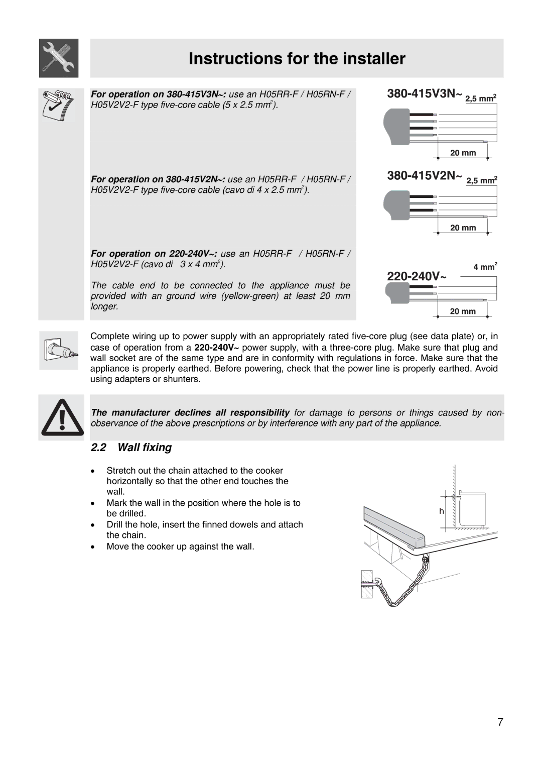 Smeg FS67MFX manual Wall fixing 