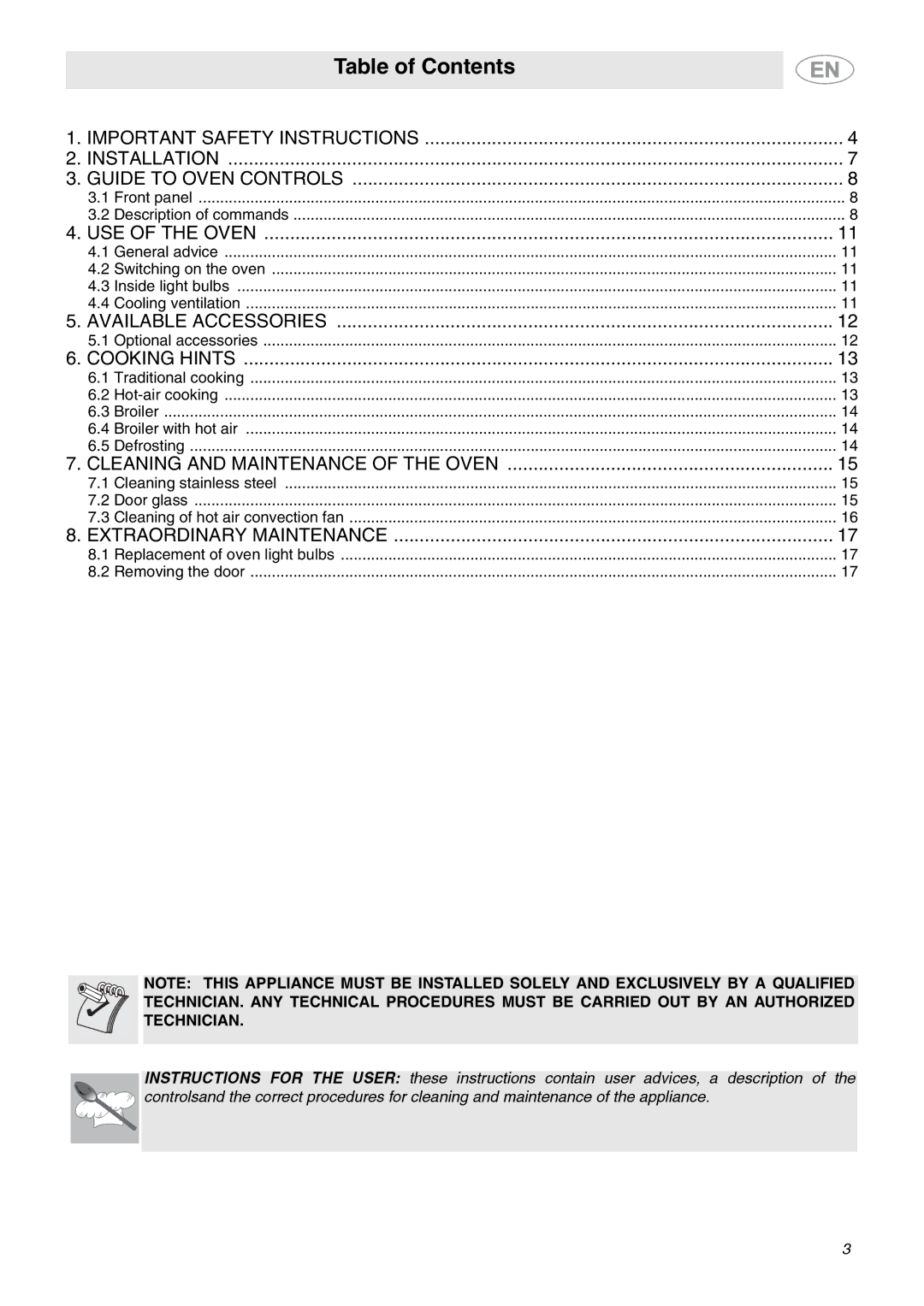 Smeg FU67-5, FU65-5 important safety instructions Table of Contents 