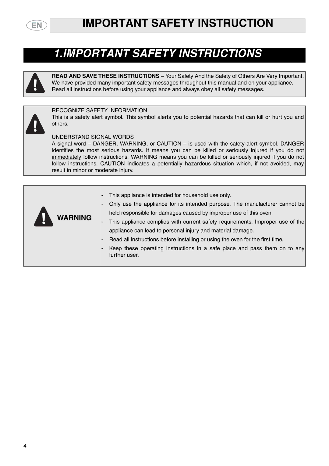 Smeg FU65-5, FU67-5 important safety instructions Important Safety Instructions 