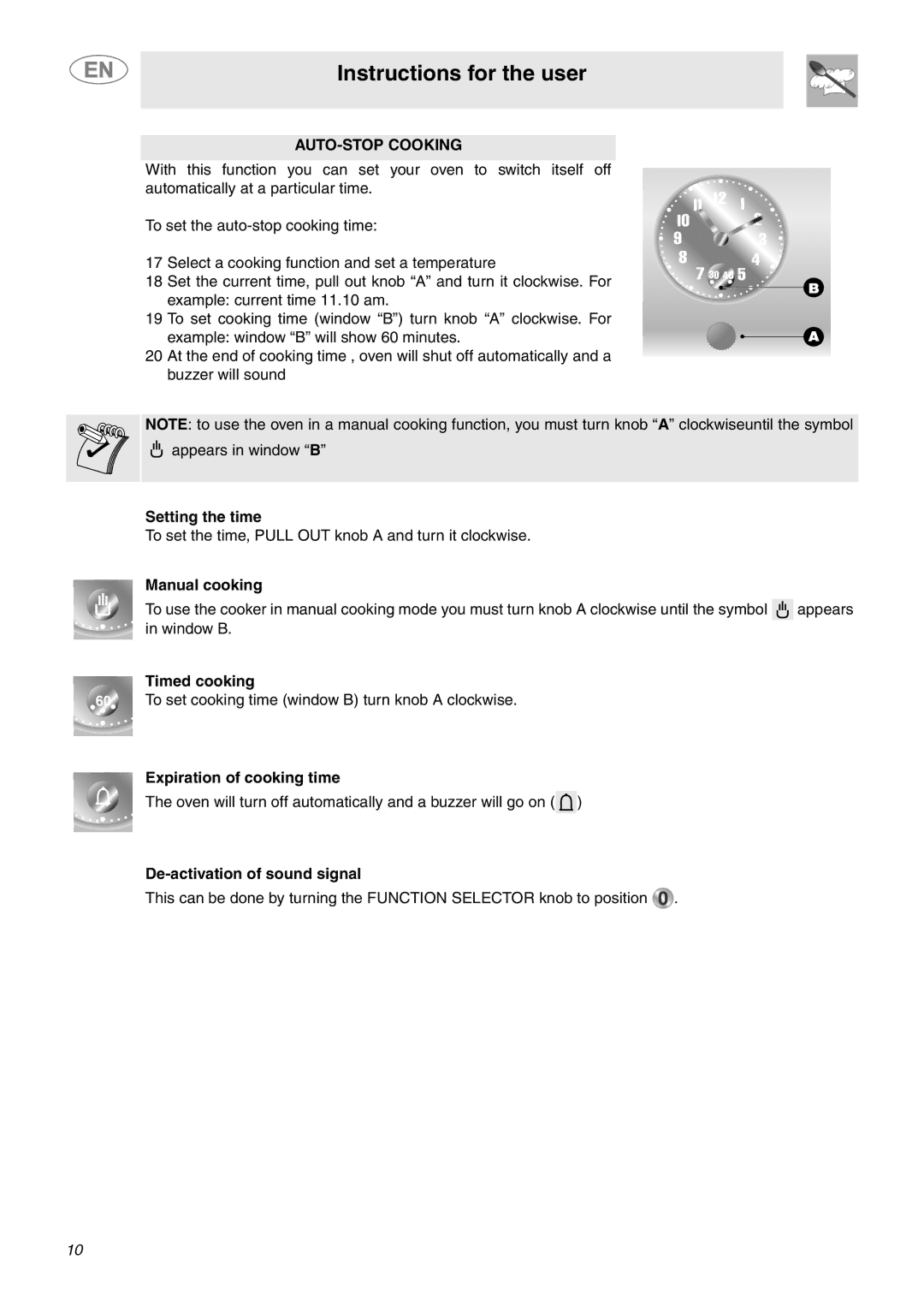 Smeg FU65-5, FU67-5 important safety instructions AUTO-STOP Cooking 