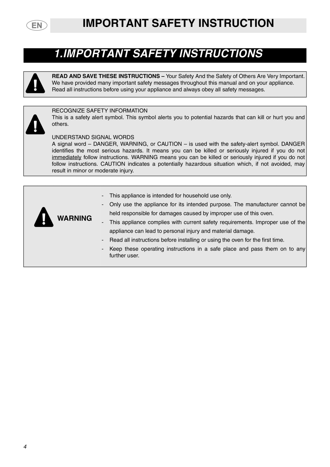 Smeg FU65-5, FU67-5 important safety instructions Important Safety Instructions 