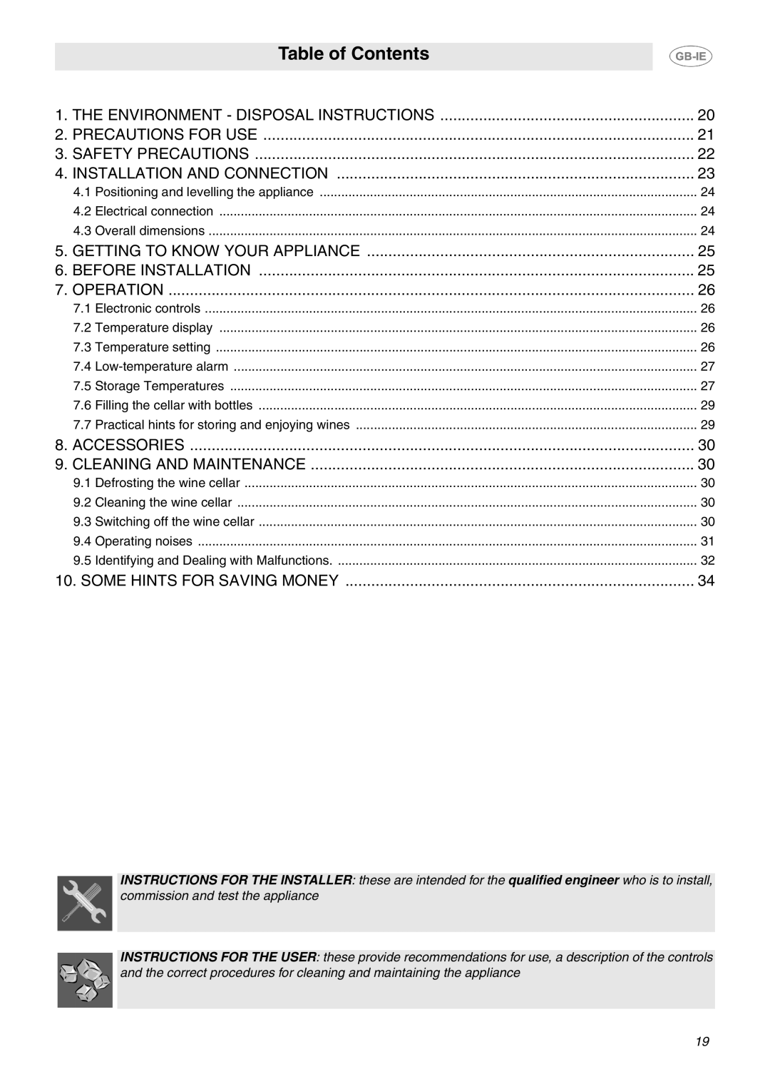 Smeg GB-IE dimensions Table of Contents 