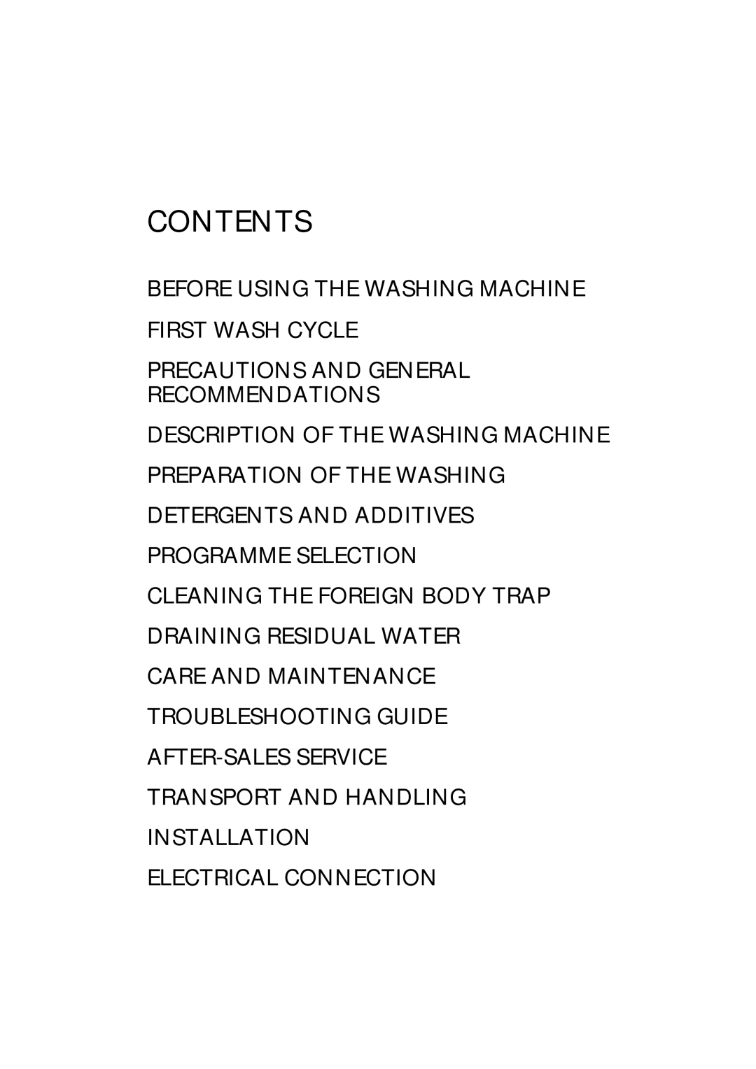 Smeg GB ST L80 manual Before Using The Washing Machine First Wash Cycle, Precautions And General Recommendations, Contents 