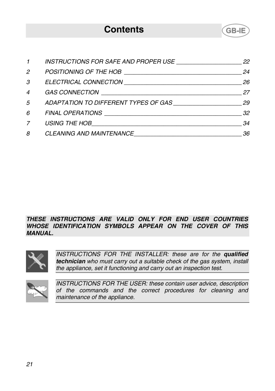 Smeg GCS70XG manual Contents 