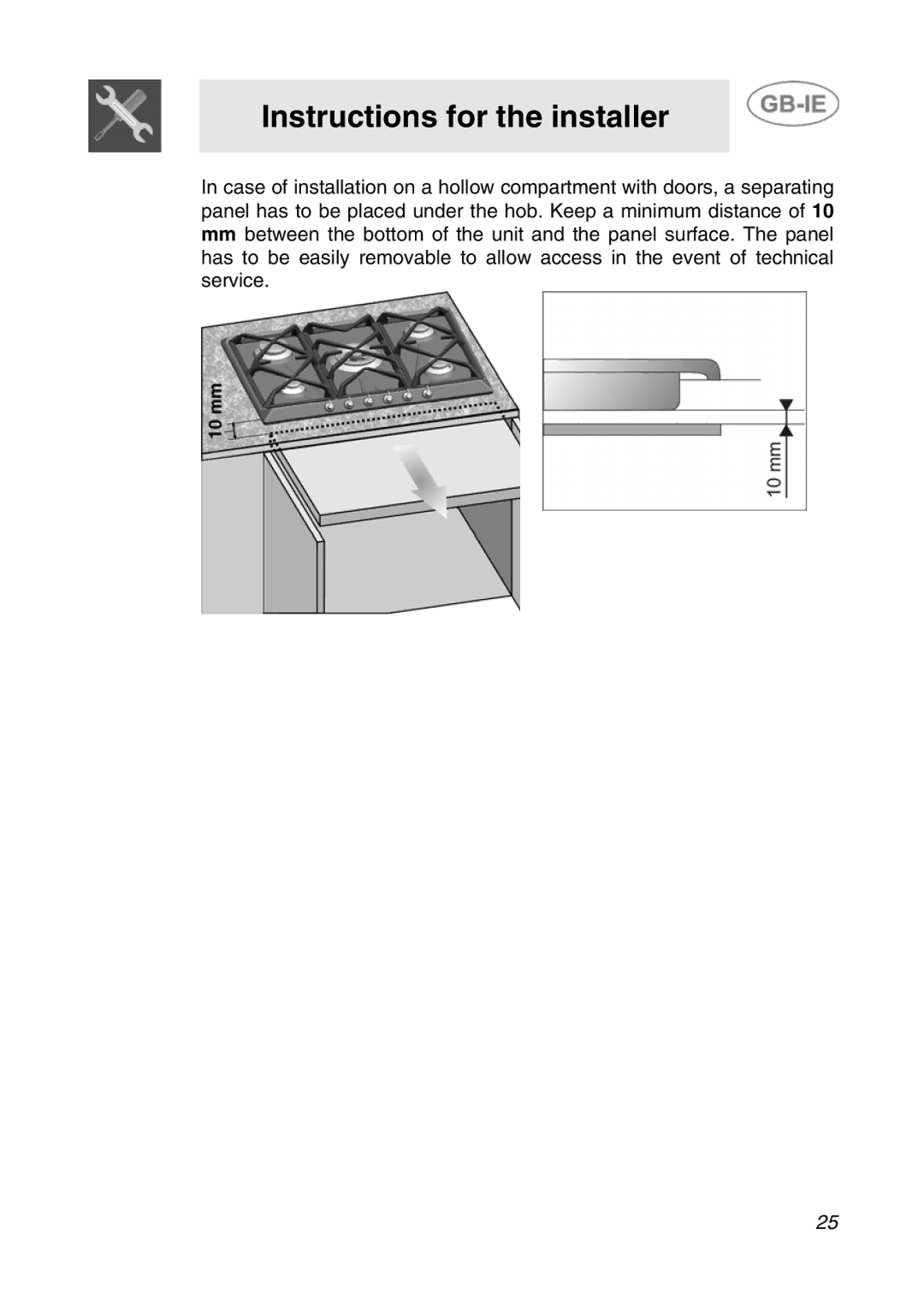 Smeg GCS70XG manual Instructions for the installer 