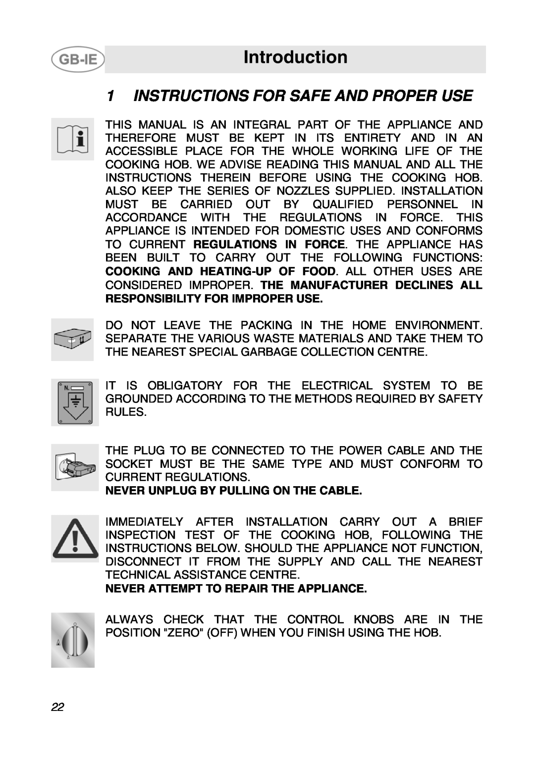 Smeg GCS70XG manual Introduction, Instructions For Safe And Proper Use, Responsibility For Improper Use 