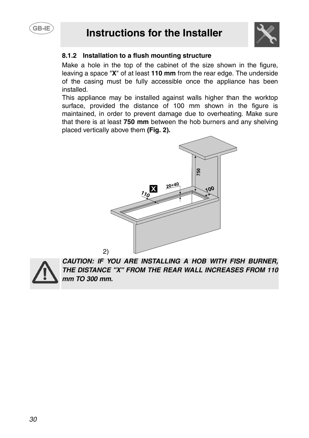 Smeg GD100XG manual Installation to a flush mounting structure 