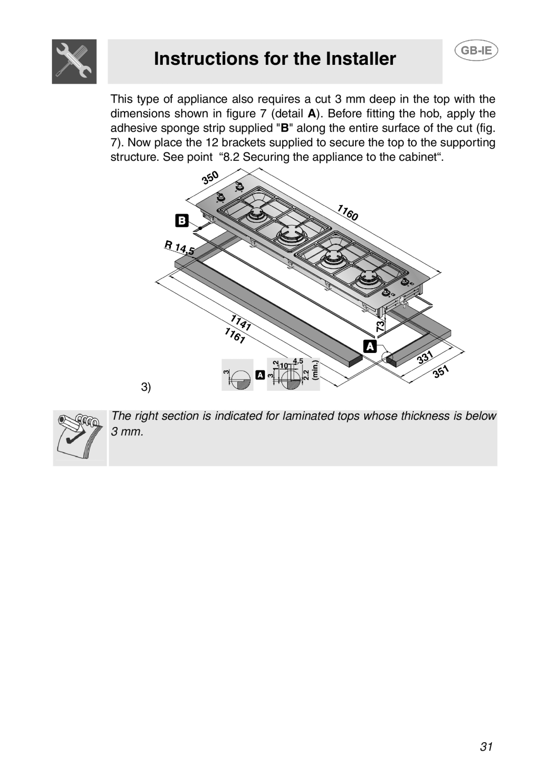 Smeg GD100XG manual Instructions for the Installer 