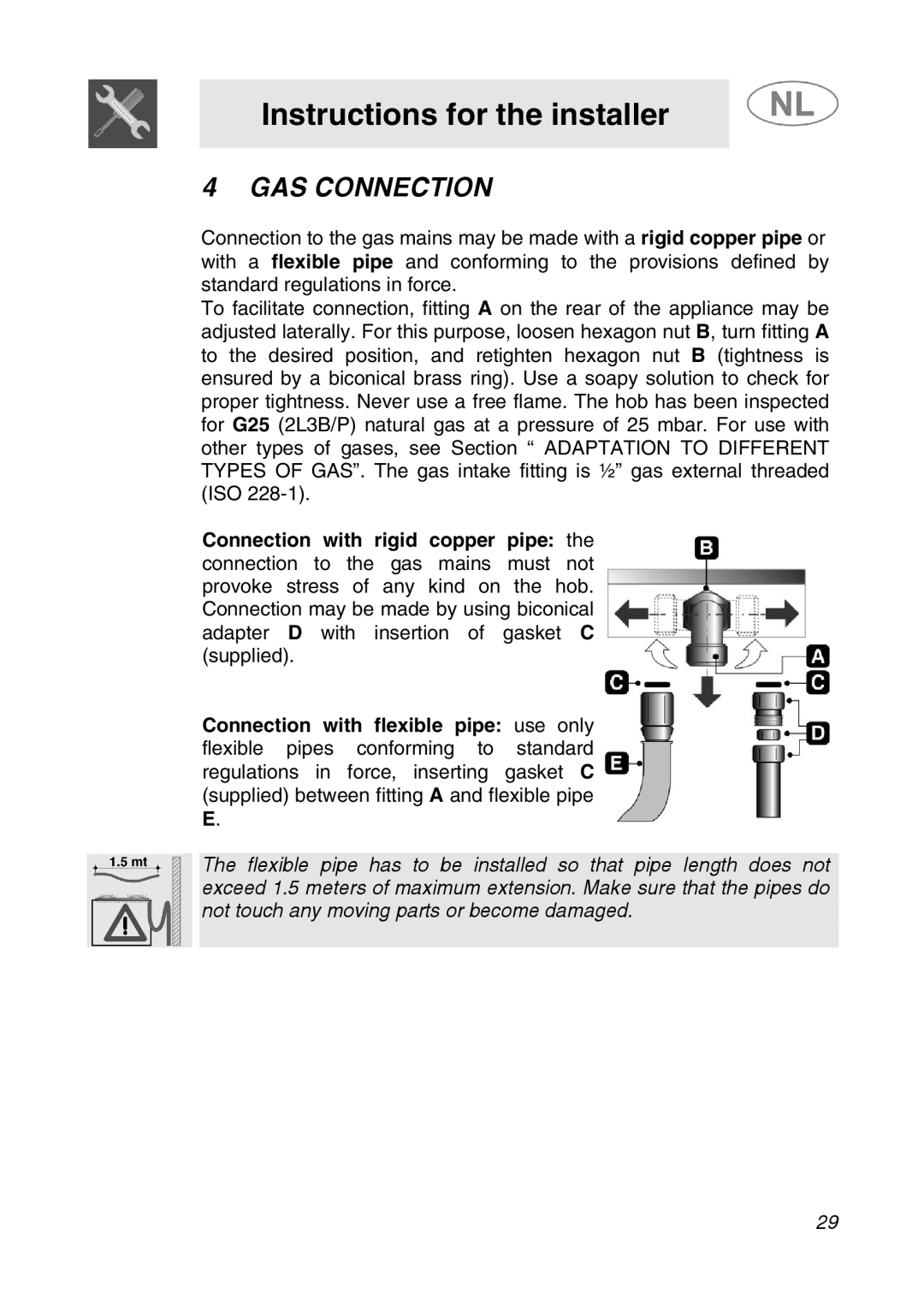 Smeg GKC64-3, GKC95-3 manual GAS Connection 