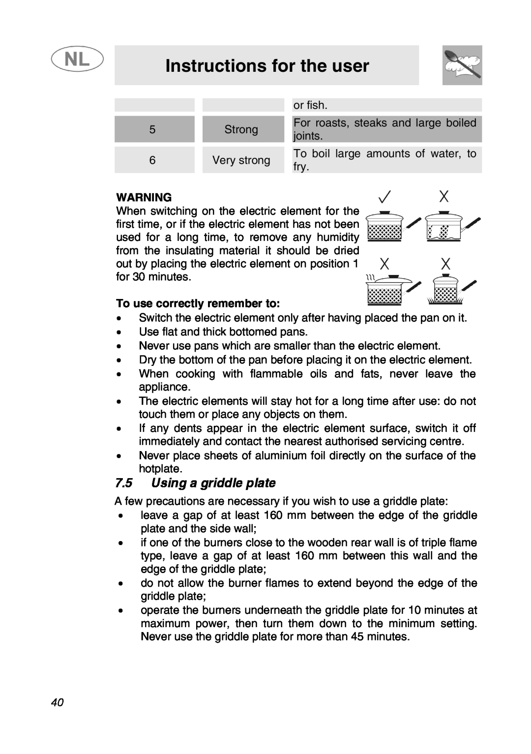 Smeg GKC95-3, GKC64-3 manual Using a griddle plate, To use correctly remember to, Instructions for the user 