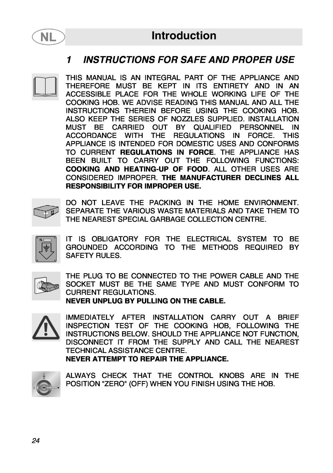 Smeg GKC95-3, GKC64-3 manual Introduction, Instructions For Safe And Proper Use, Responsibility For Improper Use 