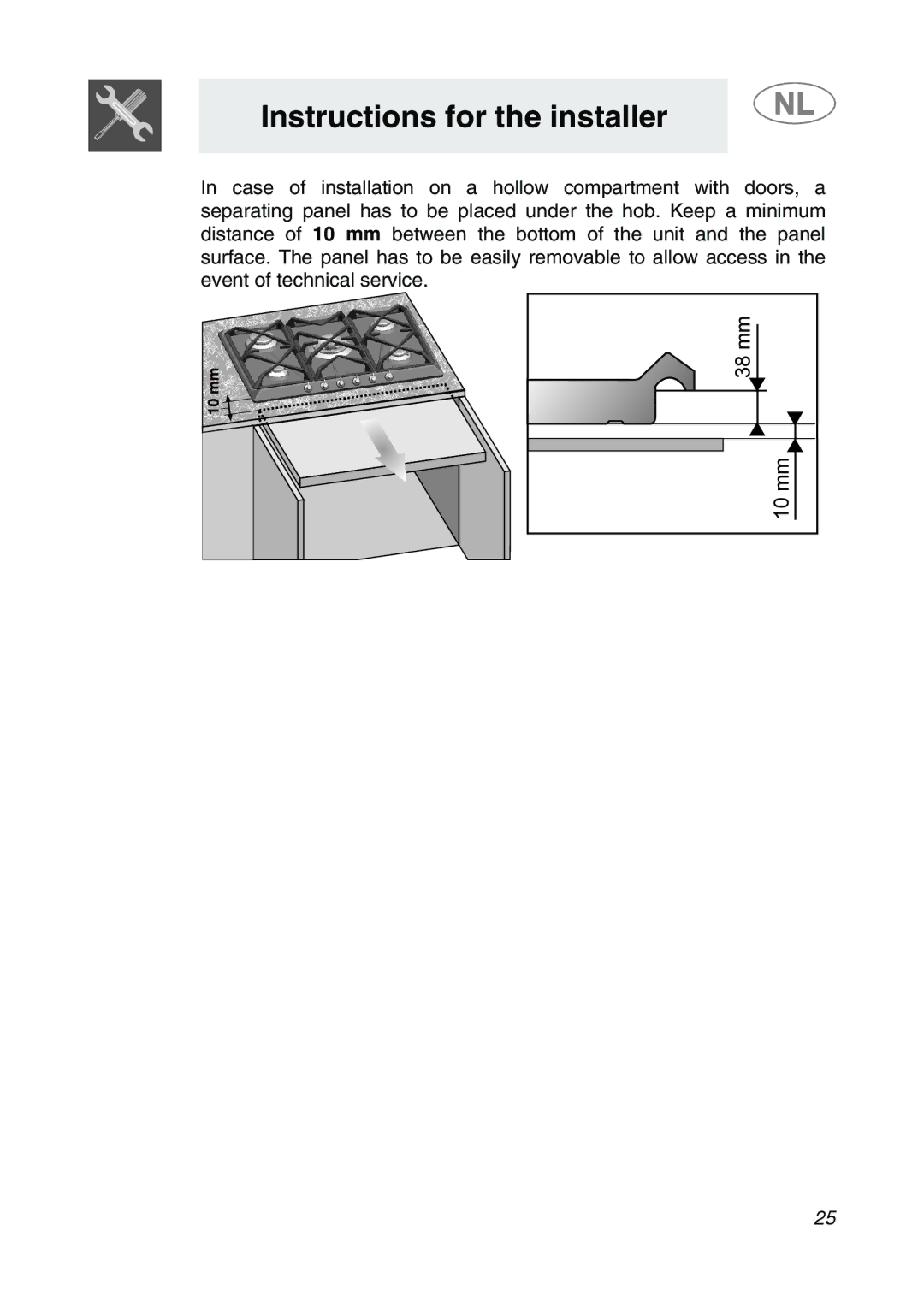 Smeg GKC755, GKCO755 manual Instructions for the installer 