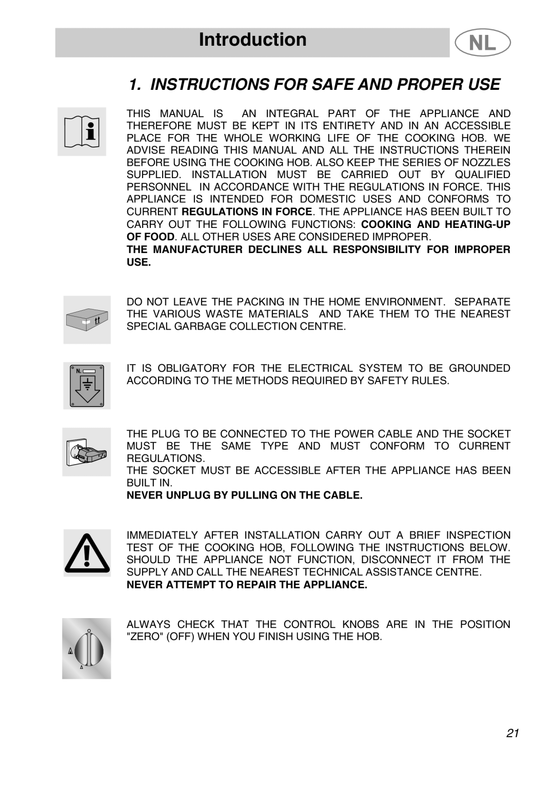 Smeg GKCO955, GKC955 manual Introduction, Instructions for Safe and Proper USE 