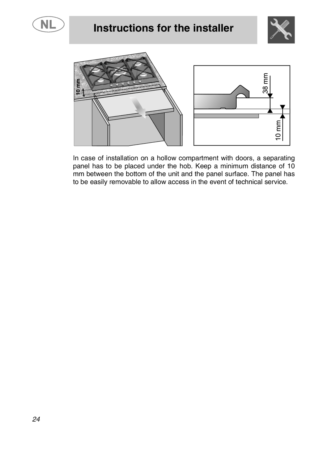 Smeg GKC955, GKCO955 manual Instructions for the installer 