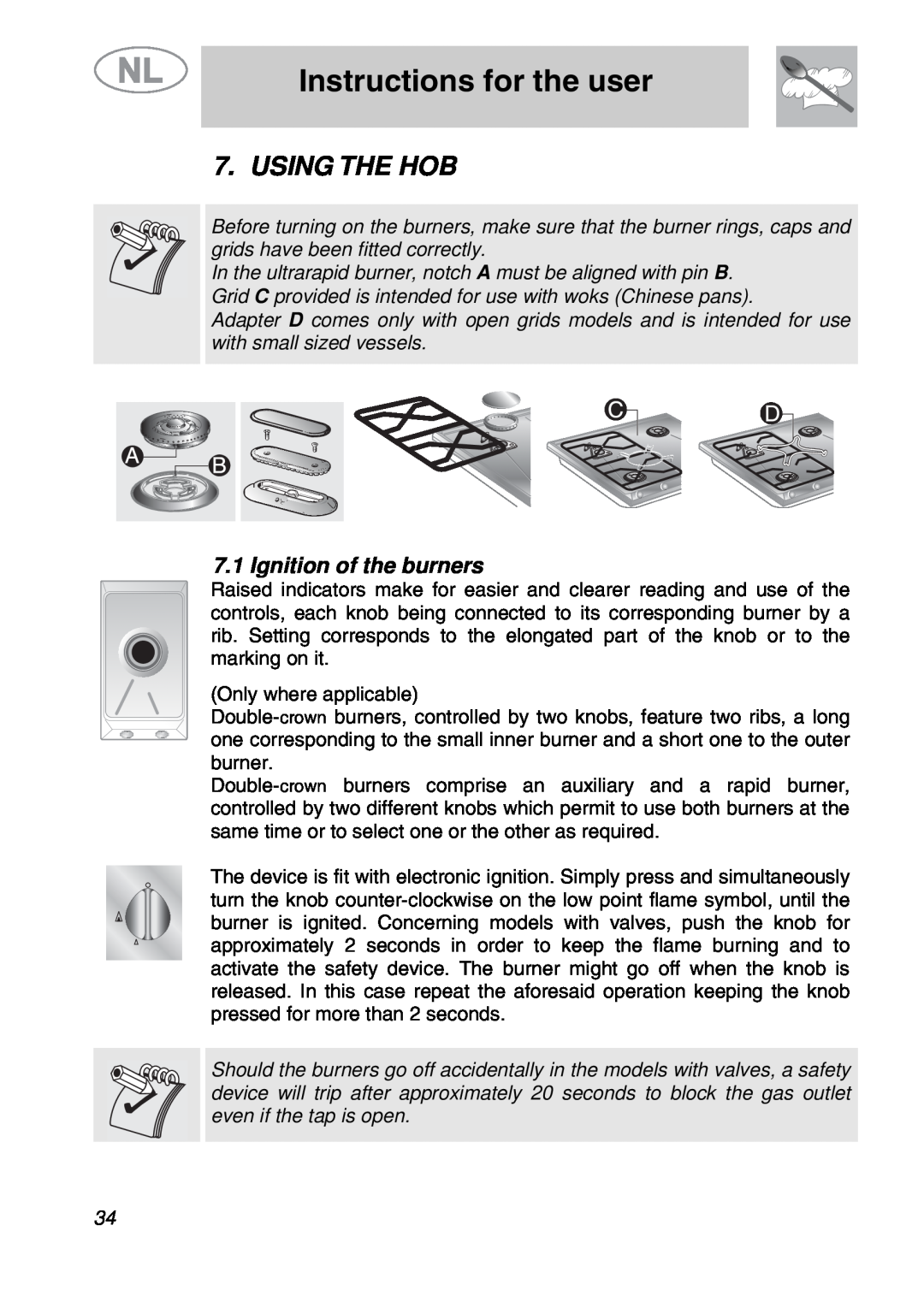 Smeg GKDCO15, GKCO64-3 manual Instructions for the user, Using The Hob 